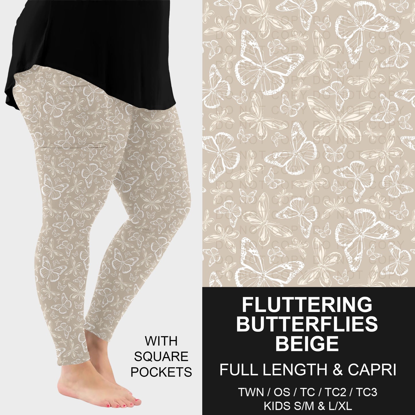 B290 - Preorder Fluttering Butterflies Beige Leggings w/ Pockets (Closes 5/13. ETA: late July)