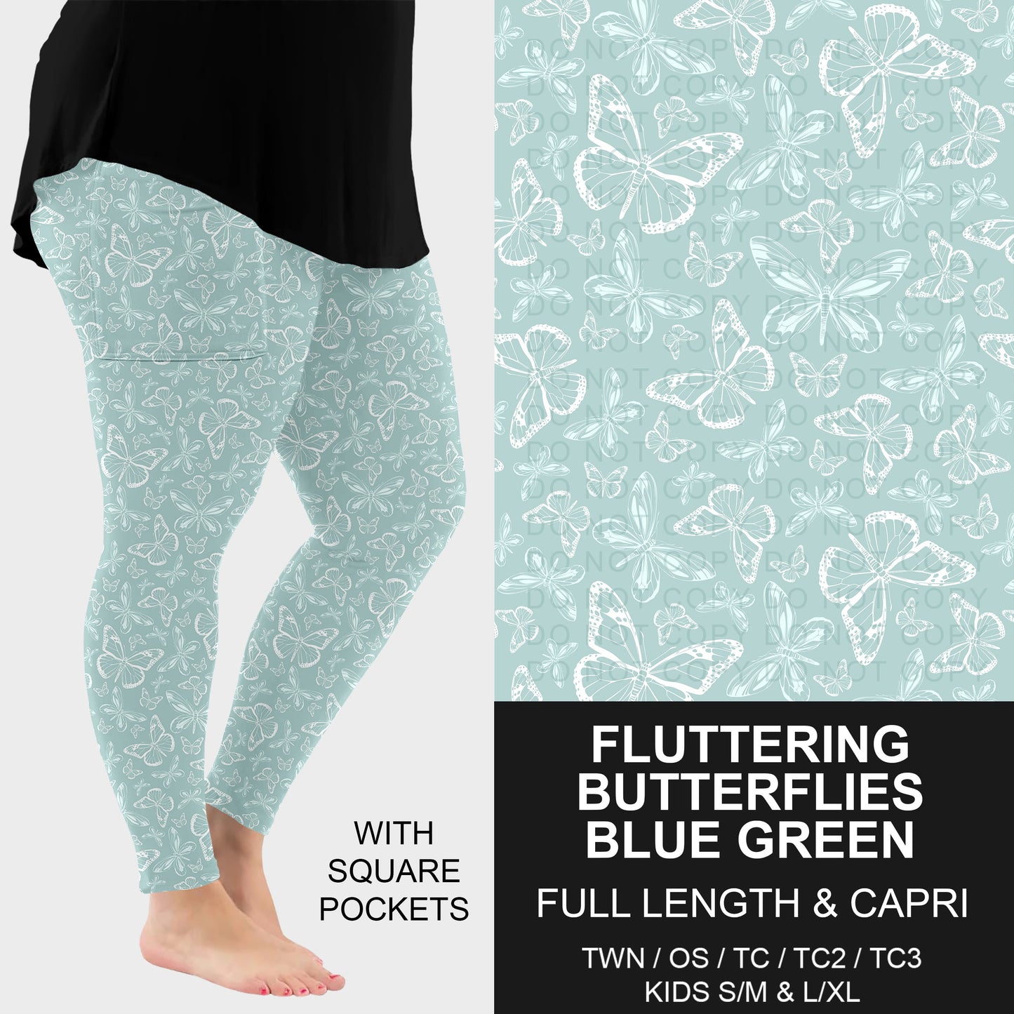 B290 - Preorder Fluttering Butterflies Blue Green Leggings w/ Pockets (Closes 5/13. ETA: late July)