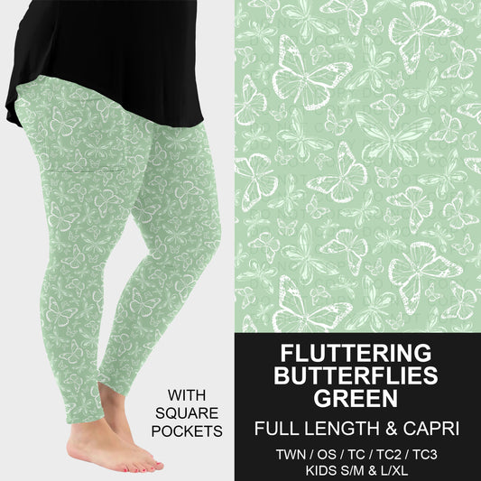 B290 - Preorder Fluttering Butterflies Green Leggings w/ Pockets (Closes 5/13. ETA: late July)