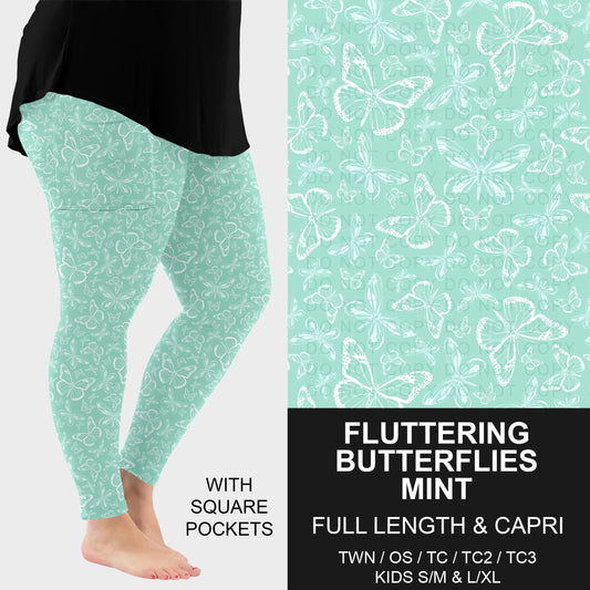 B290 - Preorder Fluttering Butterflies Mint Leggings w/ Pockets (Closes 5/13. ETA: late July)