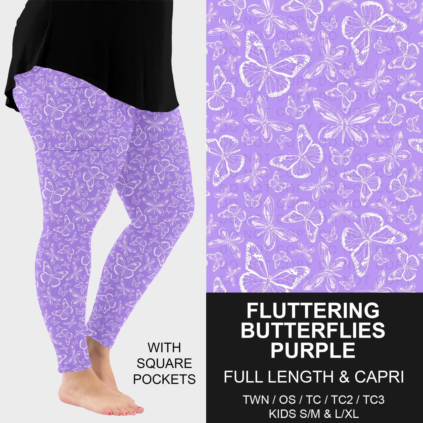B290 - Preorder Fluttering Butterflies Purple Leggings w/ Pockets (Closes 5/13. ETA: late July)