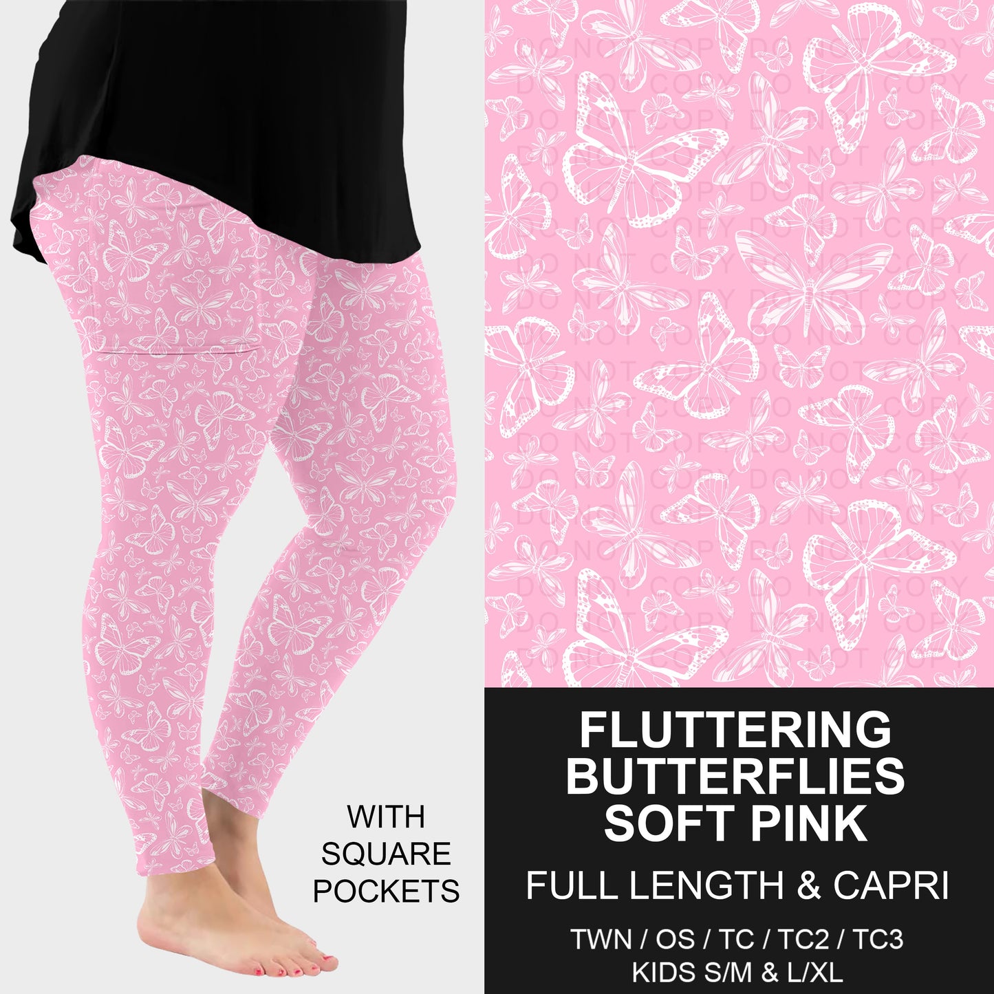 B290 - Preorder Fluttering Butterflies Soft Pink Leggings w/ Pockets (Closes 5/13. ETA: late July)