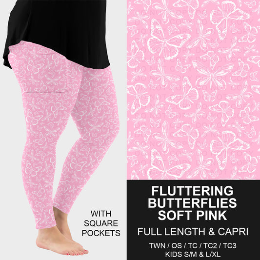 B290 - Preorder Fluttering Butterflies Soft Pink Leggings w/ Pockets (Closes 5/13. ETA: late July)