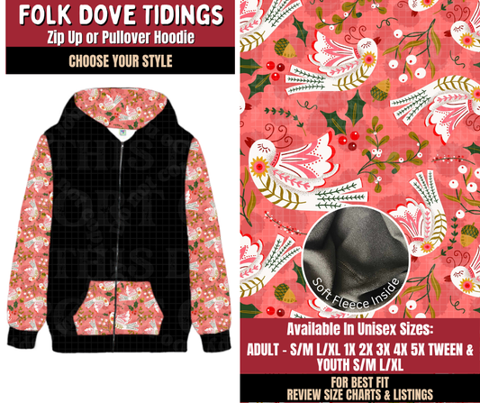 Preorder! Closes 9/7. ETA Dec. Folk Dove Tidings Zip-Up or Pullover Hoodie