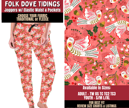 Preorder! Closes 9/7. ETA Dec. Folk Dove Tidings Joggers Choose Fleece or Traditional