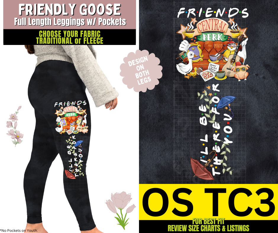 Friendly Goose Watercolor Leggings w/ Side Leg Designs Choose Fleece or Traditional