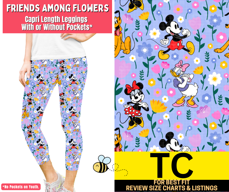 Friends Among Flowers Capri Length Leggings w/ Pockets
