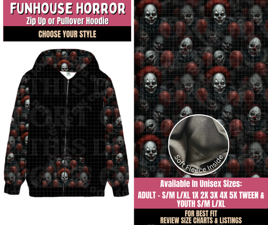 Preorder! Closes 10/1. ETA Dec. Funhouse Horror Zip-Up or Pullover Hoodie