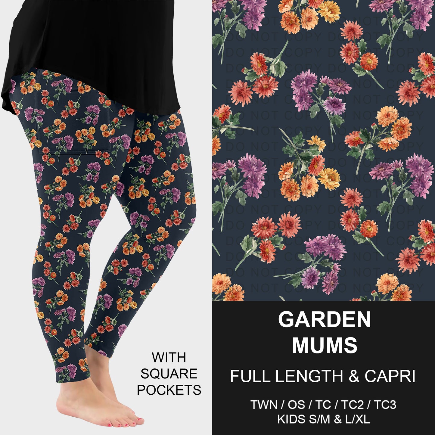 B308 - Preorder Garden Mums Leggings w/ Pockets (Closes 8/16. ETA: late Oct.)