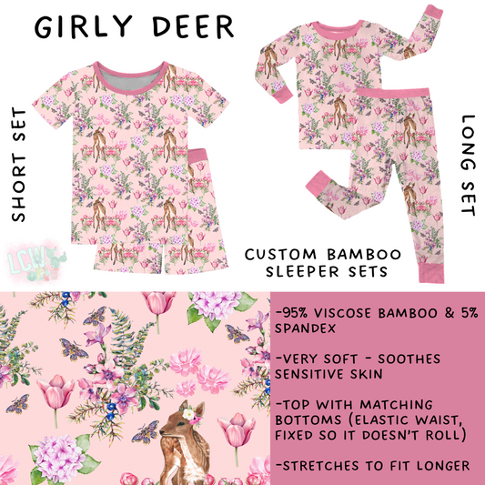 Ready to Ship - Girly Deer Bamboo Short Sleeper Set - 12T