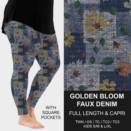 B256 - Preorder Golden Bloom Faux Denim Leggings w/ Pockets (Closes 10/19. ETA: late Dec.)