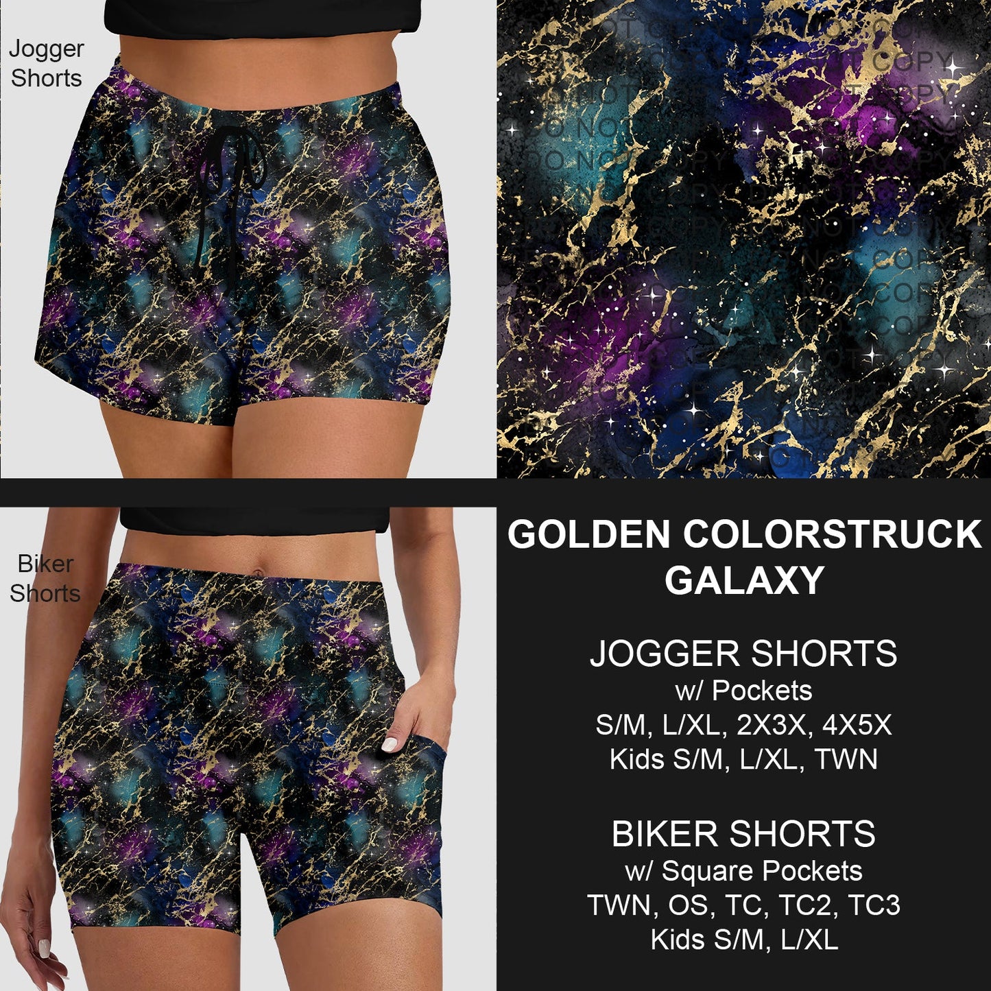 B281 - Preorder Golden Colorstruck Galaxy Jogger/Biker Shorts (Closes 3/25. ETA: early June)