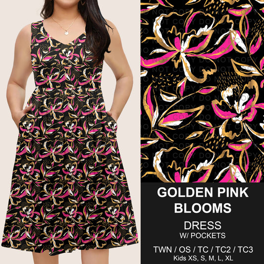 B275 - Preorder Golden Pink Blooms Sleeveless Pocket Dress (Closes 2/25. ETA: early May)