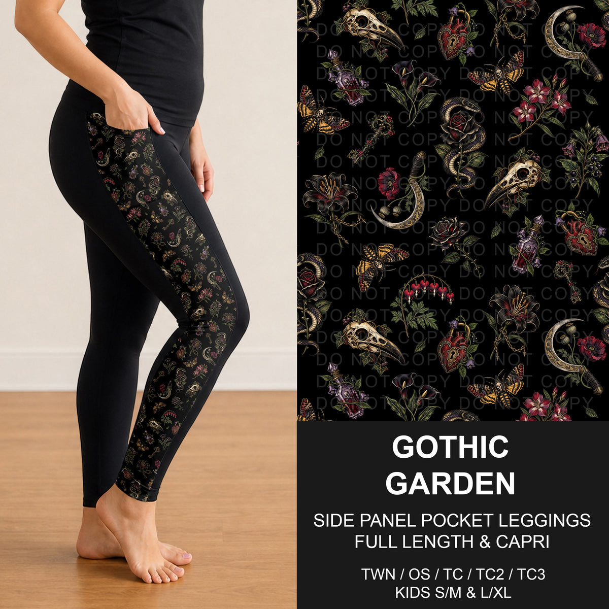B320 - Preorder Gothic Garden Side Panel Pocket Leggings (Closes 11/08. ETA: mid Jan.)