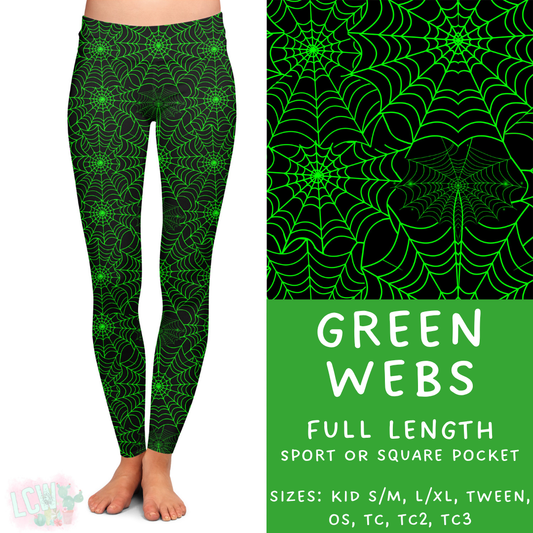 Ready To Ship - Green Webs Full Length Leggings - Sport Pocket OS