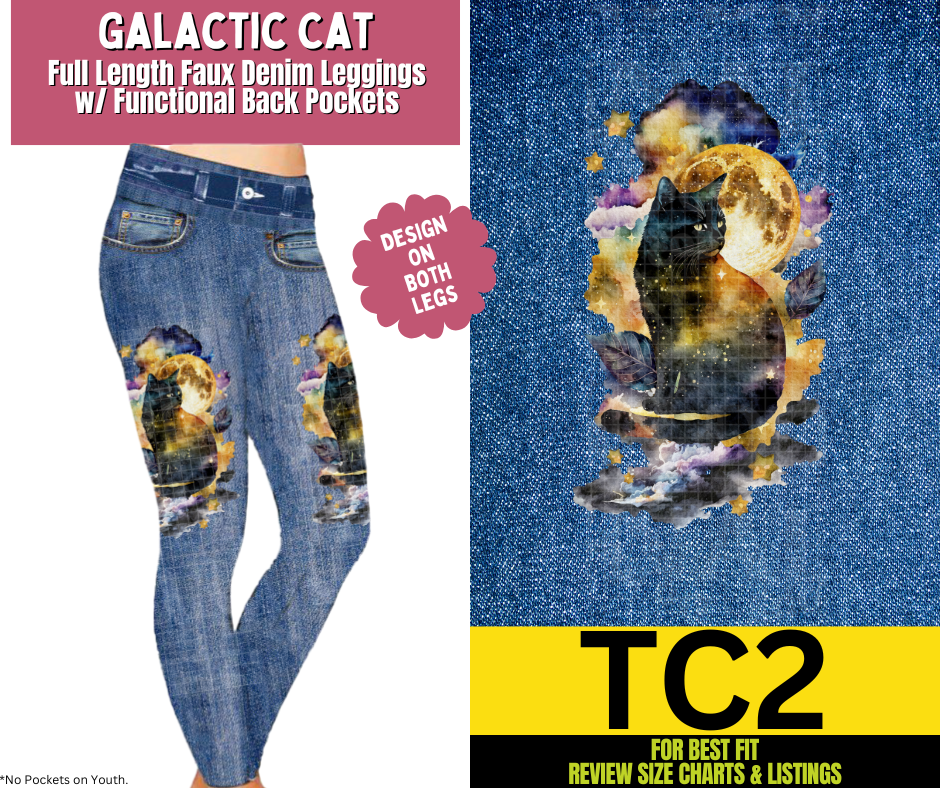 Galactic Cat Full Length Faux Denim w/ Side Leg Designs