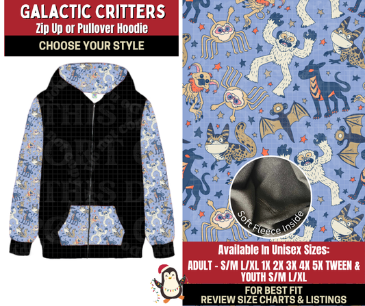 Preorder! Closes 9/4. ETA Dec. Galactic Critters Zip-Up or Pullover Hoodie