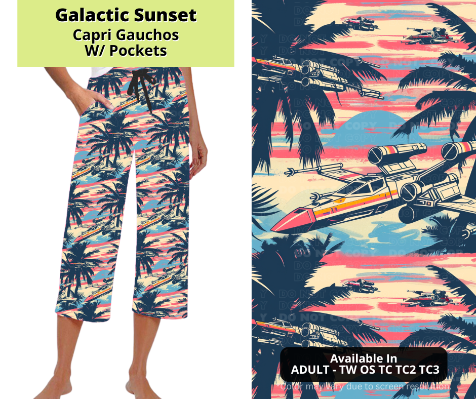 Preorder! Closes 3/24. ETA June. Galactic Sunset Capri Gauchos