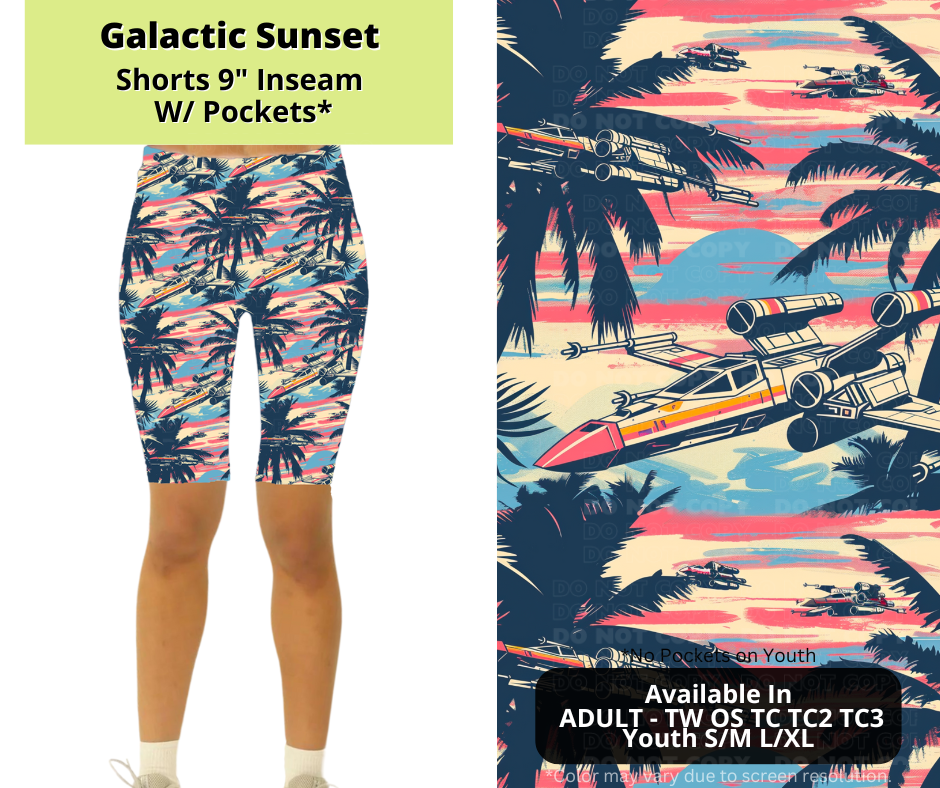 Preorder! Closes 3/24. ETA June. Galactic Sunset 9" Inseam Shorts w/wo Pockets