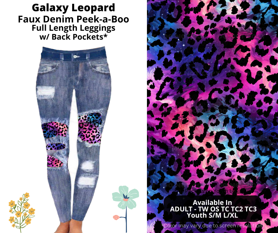 Preorder! Closes 3/26. ETA June. Galaxy Leopard Full Length Faux Denim Peekaboo