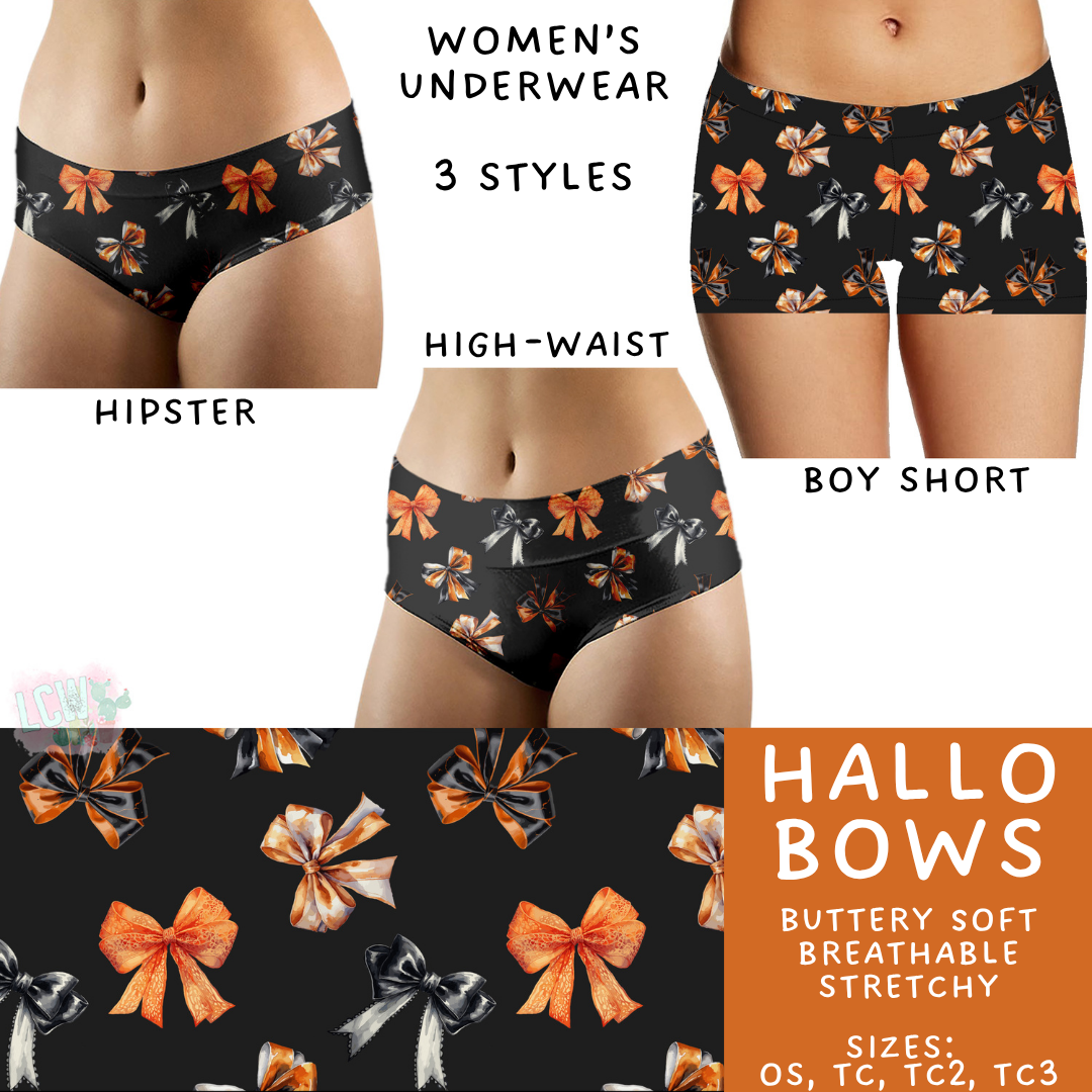 Ready To Ship - Hallo Bows Women's Underwear - Boy Short TC2 & TC3 - High Waist OS & TC - Hipster TC