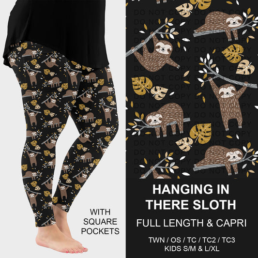 B296 - Preorder Hanging in There Sloth Leggings w/ Pockets (Closes 6/21. ETA: late Aug.)