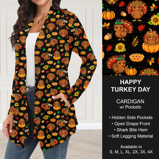 B250 - Preorder Happy Turkey Day Cardigan w/ Pockets (Closes 9/07. ETA: early Nov.)
