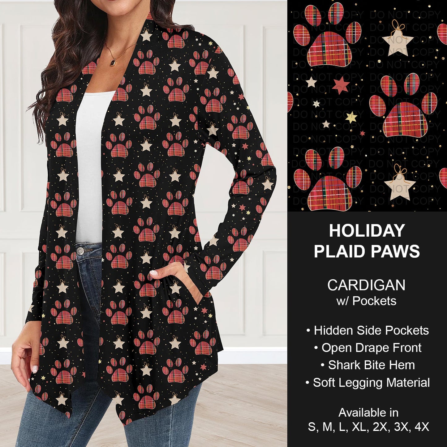 B303 - Preorder Holiday Plaid Paws Cardigan w/ Pockets (Closes 7/26. ETA: early Oct.)
