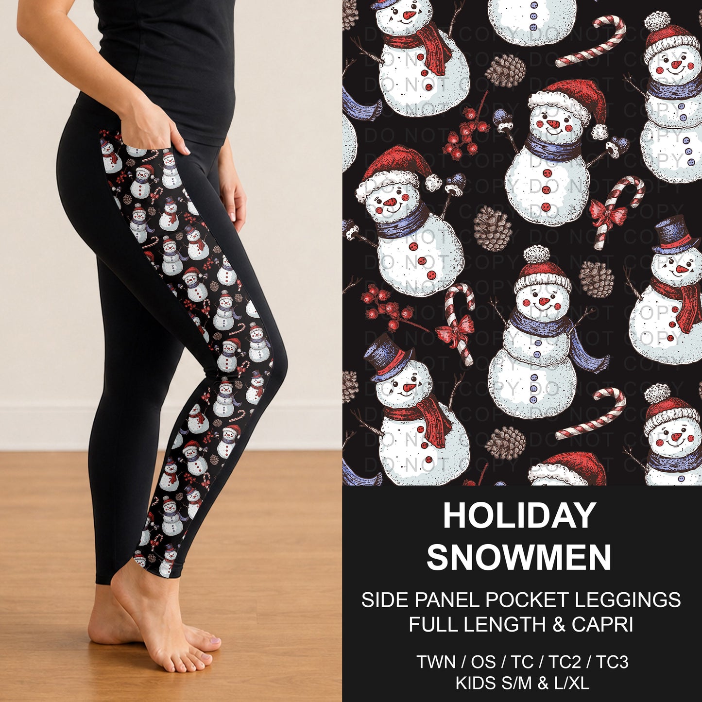 B311 - Preorder Holiday Snowmen Side Panel Pocket Leggings (Closes 9/06. ETA: mid Nov.)