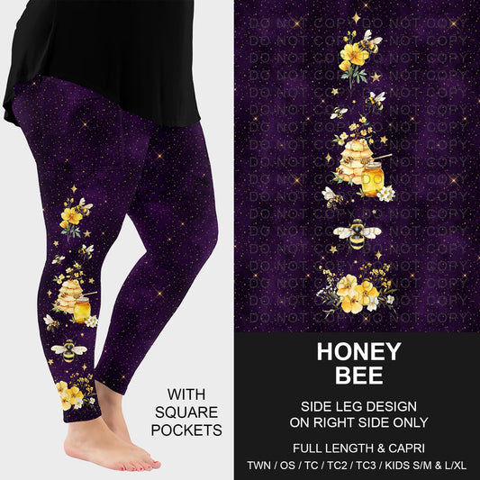 B287 - Preorder Honey Bee Side Design Leggings w/ Pockets (Closes 4/26. ETA: late June)