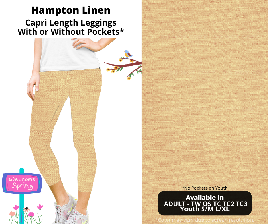 Preorder! Closes 1/8. ETA April. Hampton Linen Capri Leggings w/wo Pockets