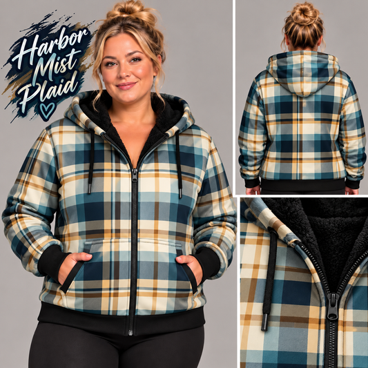 Harbor Mist Plaid-FLEECE LINED HOODED JACKET-PREORDER CLOSING 11/9