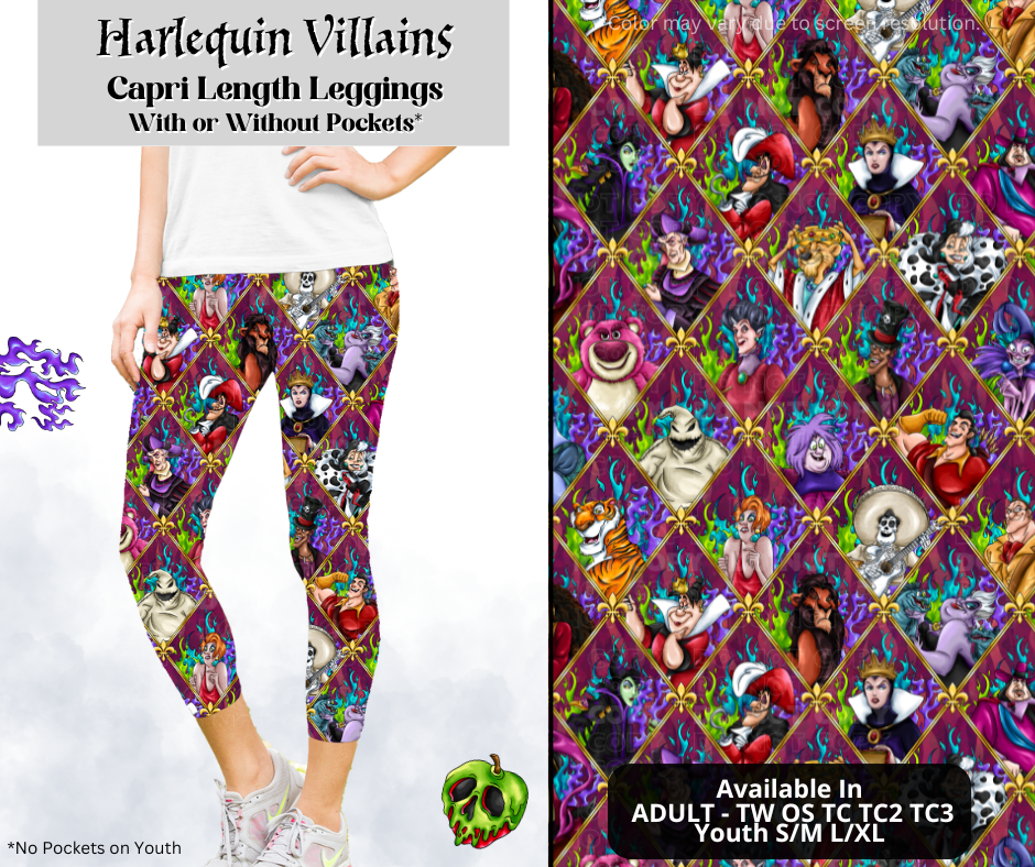 Preorder! Closes 3/28. ETA June. Harlequin Villains Capri Length Leggings w/wo Pockets