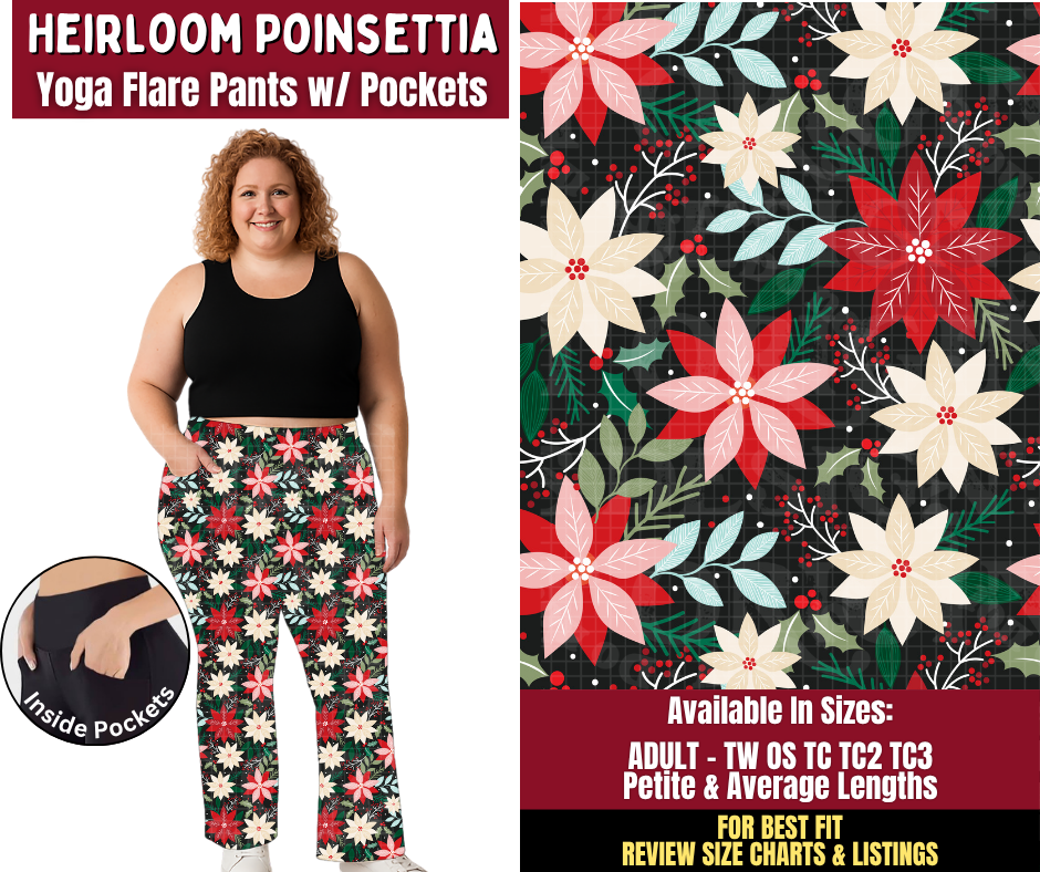 Preorder! Closes 8/24. ETA Nov. Heirloom Poinsettia Yoga Flare Pants