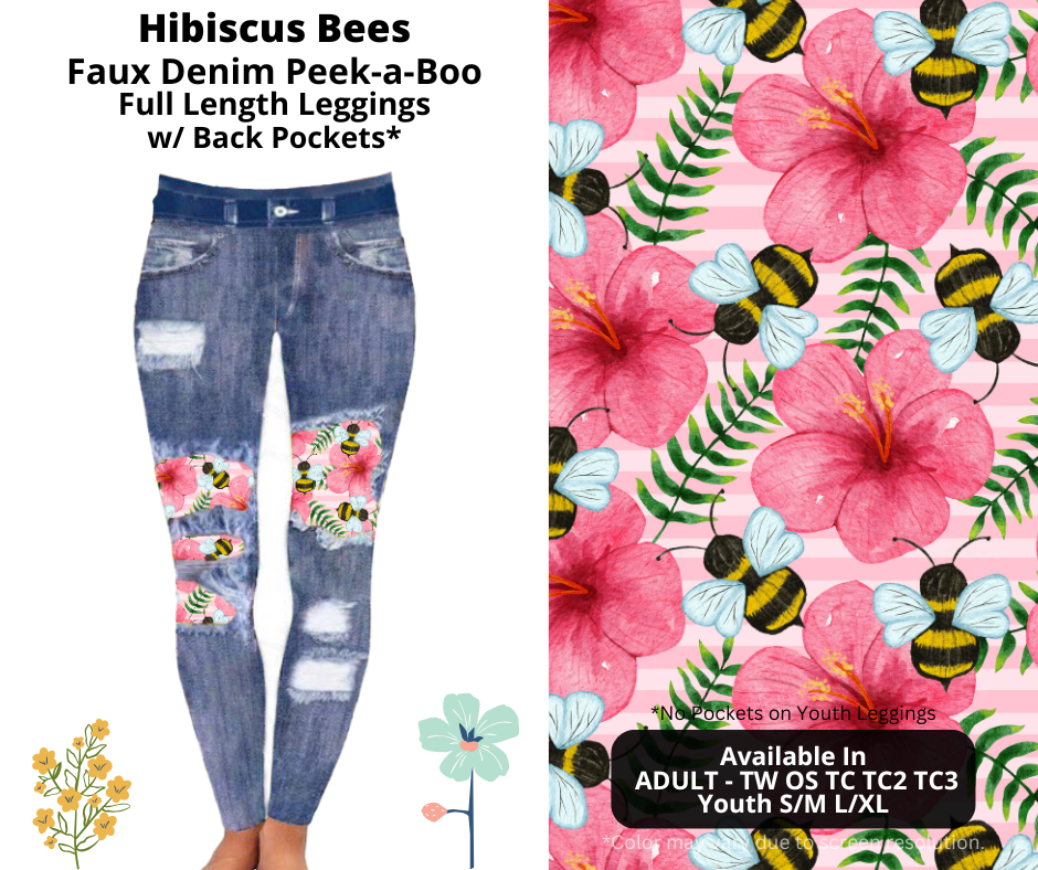 Preorder! Closes 3/26. ETA June. Hibiscus Bees Full Length Faux Denim Peekaboo