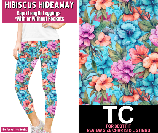 Hibiscus Hideaway Capri Length Leggings w/ Pockets