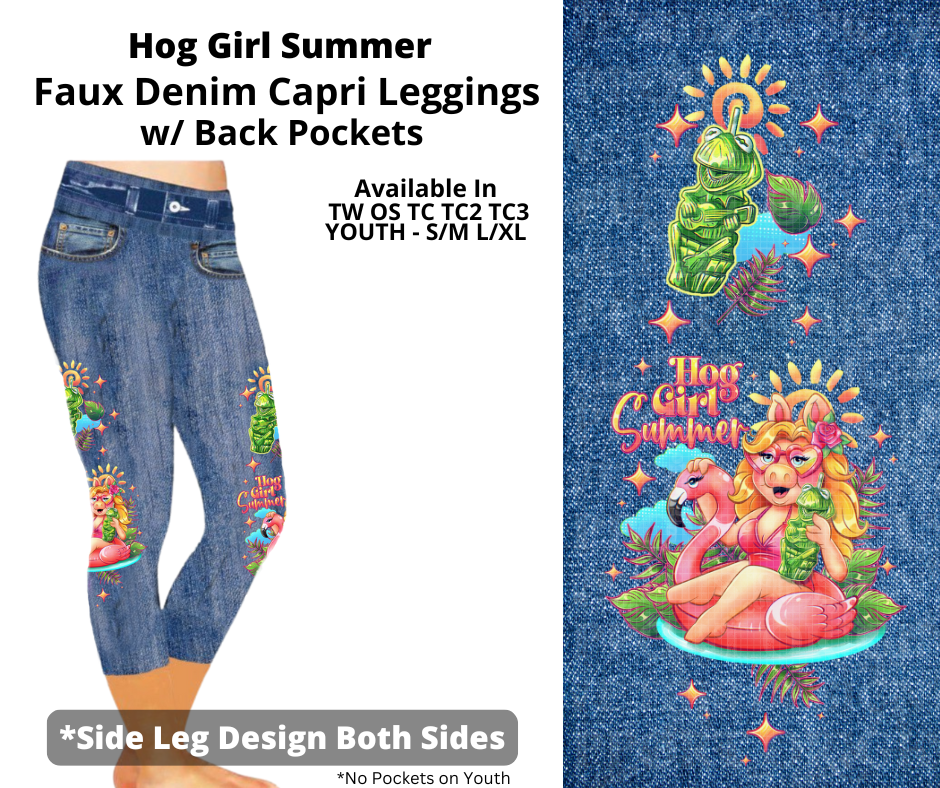 Preorder! Closes 3/19. ETA June. Hog Girl Summer Capris Faux Denim w/ Side Leg Designs