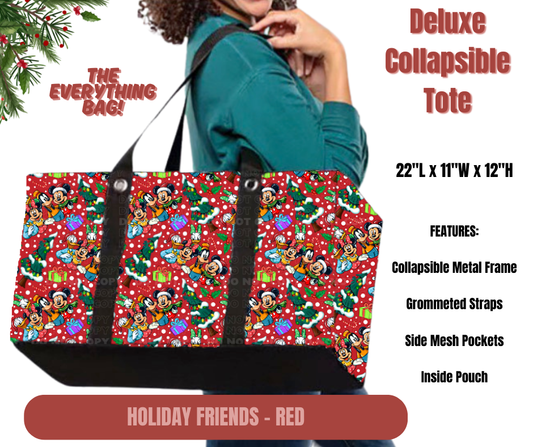 Holiday Friends - Red Collapsible Tote
