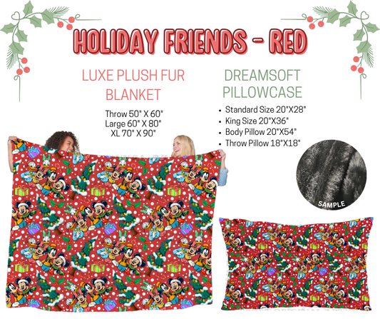 Preorder! Closes 9/3. ETA Dec. Holiday Friends- Red Luxe Plush Fur Blanket and/or DreamSoft Pillowcase