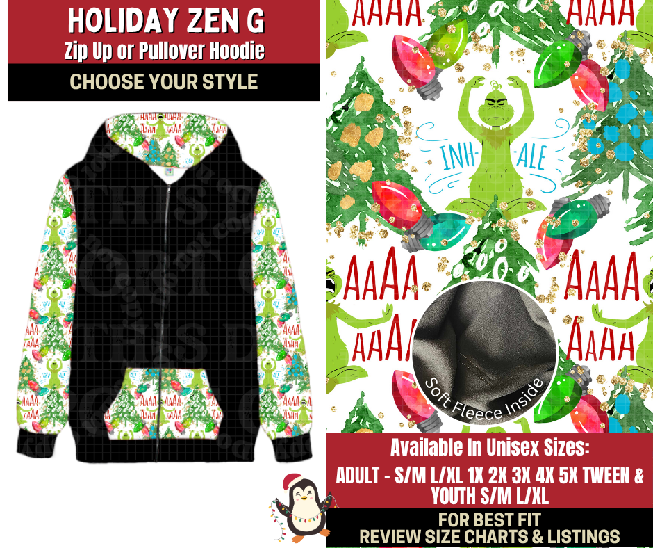 Preorder! Closes 9/4. ETA Dec. Holiday Zen G Zip-Up or Pullover Hoodie