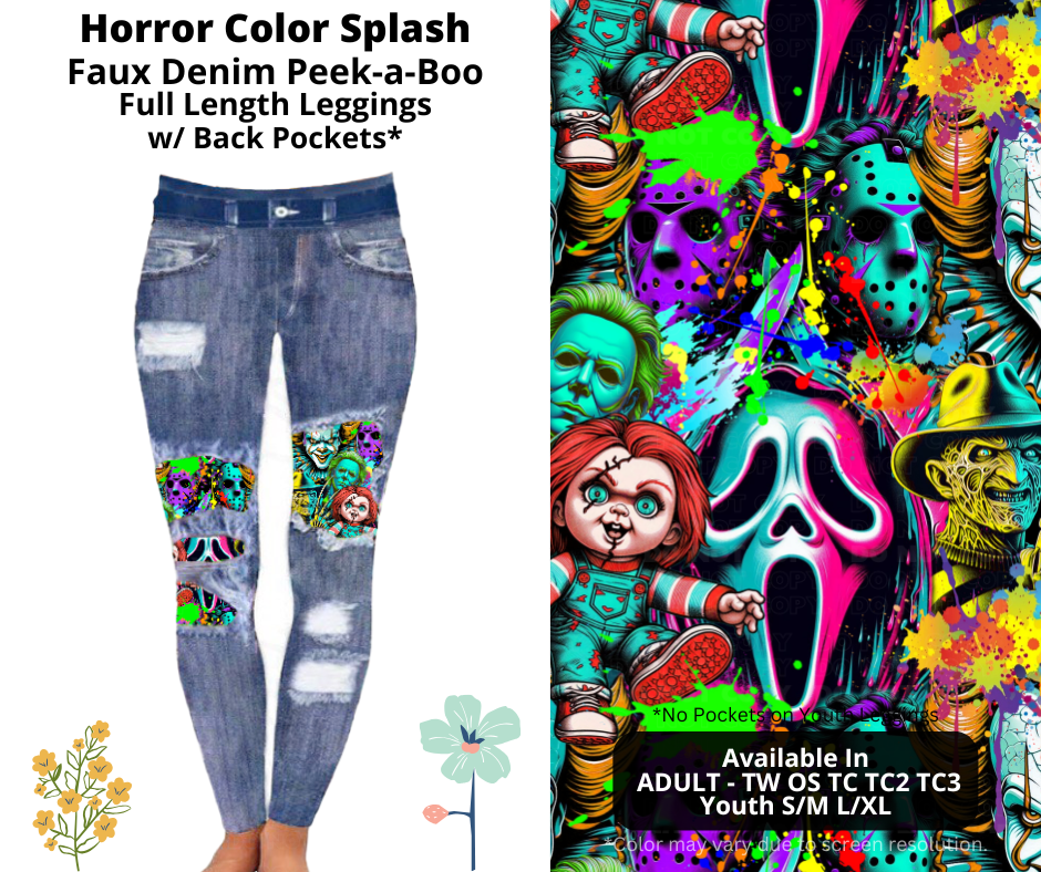 Preorder! Closes 3/26. ETA June. Horror Color Splash Full Length Faux Denim Peekaboo