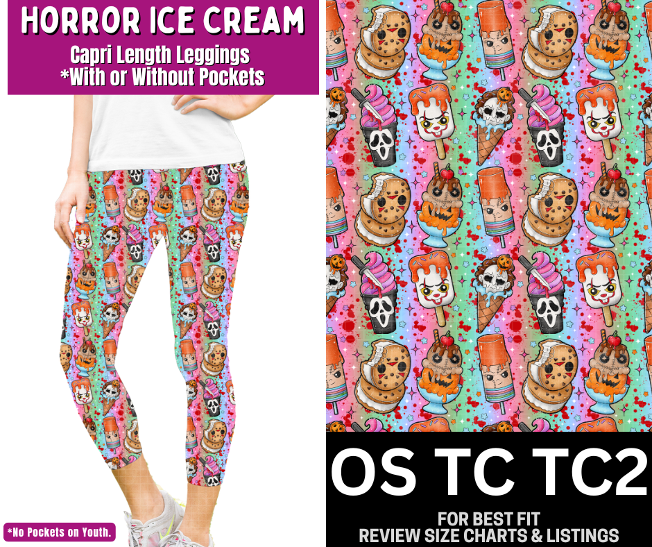Horror Ice Cream Capri Length Leggings w/ Pockets