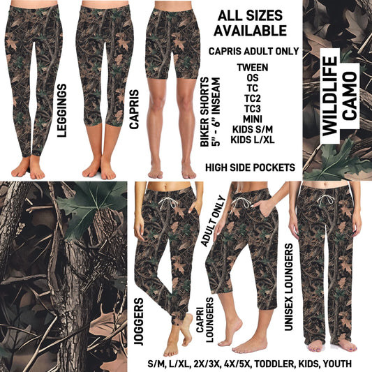 263BT - Wildlife Camo Unisex Full Joggers/Full/Capri Loungers - Preorder ETA: Late Oct