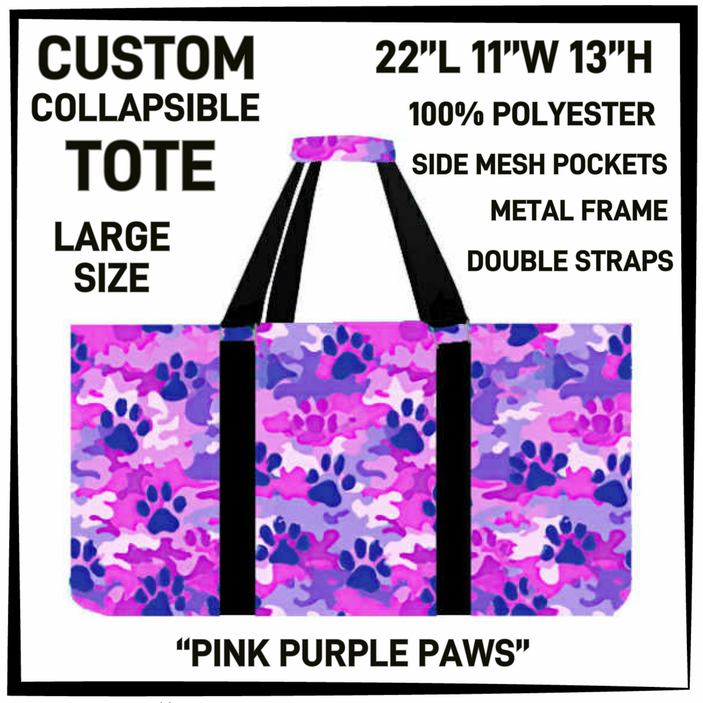 CT16 - Pink Purple Paws Collapsible Tote - Preorder Closing 1/13 ETA: Mid March