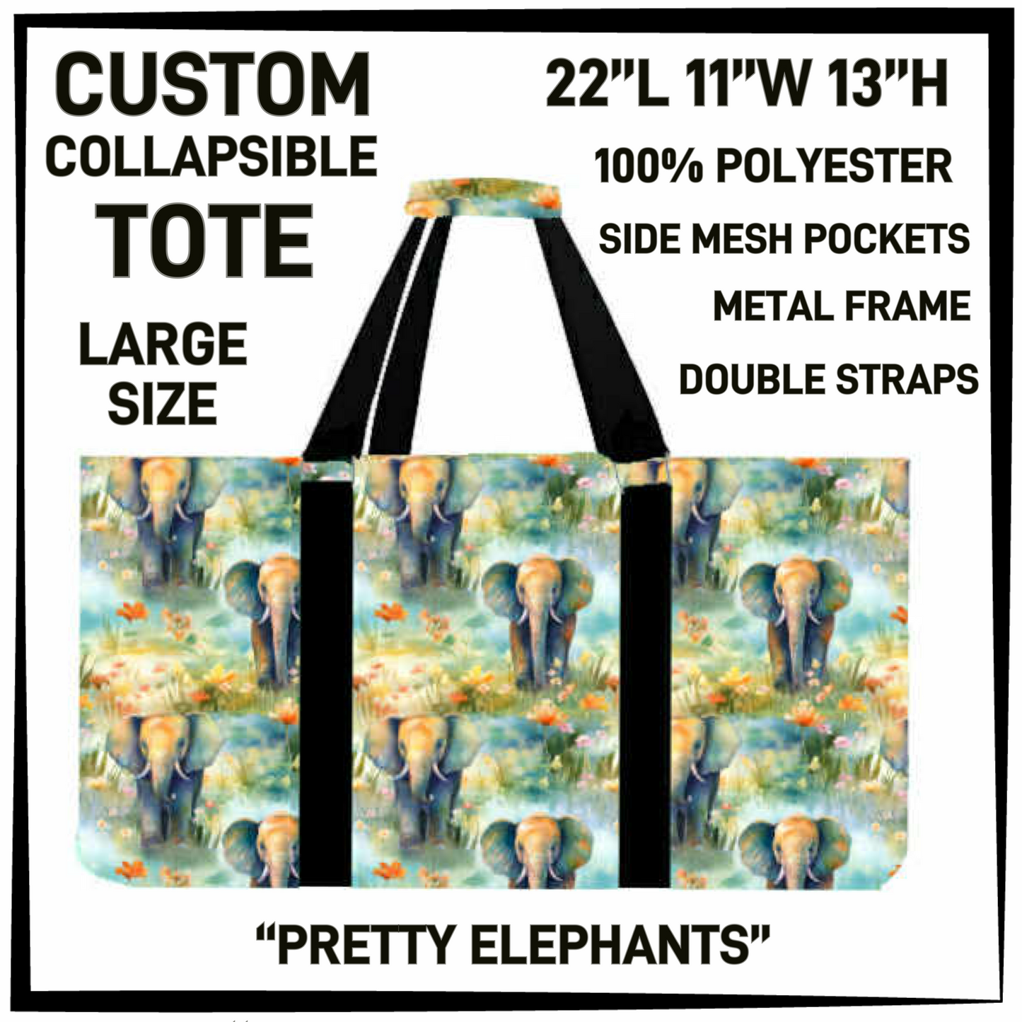 CT16 - Pretty Elephants Collapsible Tote - Preorder Closing 1/13 ETA: Mid March