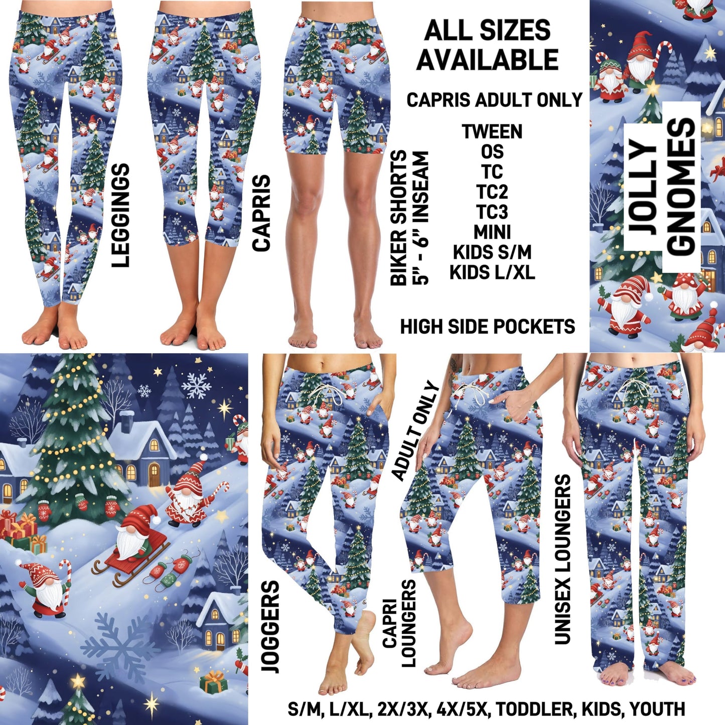 264BT - Jolly Gnomes Unisex Full Joggers/Full/Capri Loungers - Preorder ETA: Early Nov