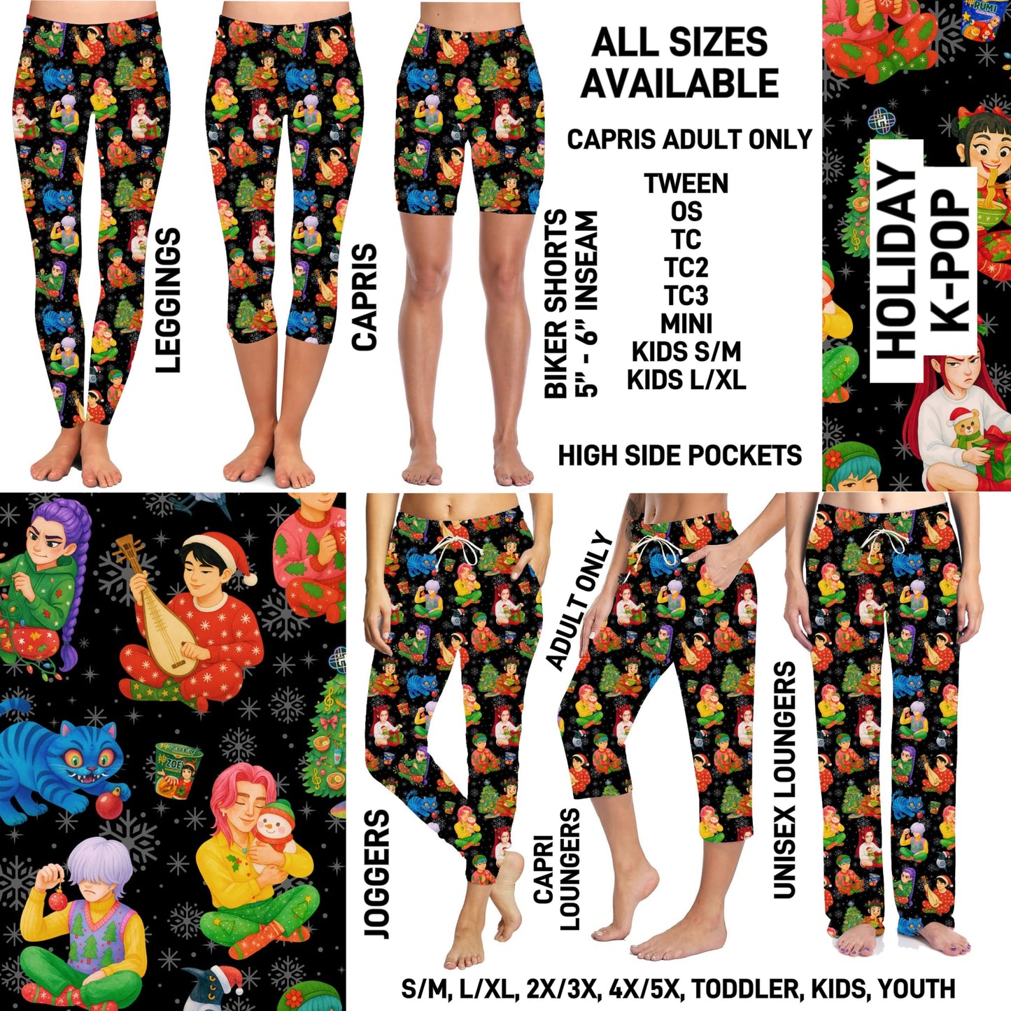 264BT - Holiday K-Pop Unisex Full Joggers/Full/Capri Loungers - Preorder ETA: Early Nov