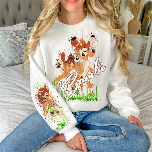 SPLATTER DEER  SWEATSHIRT W/ SLEEVE PRINT