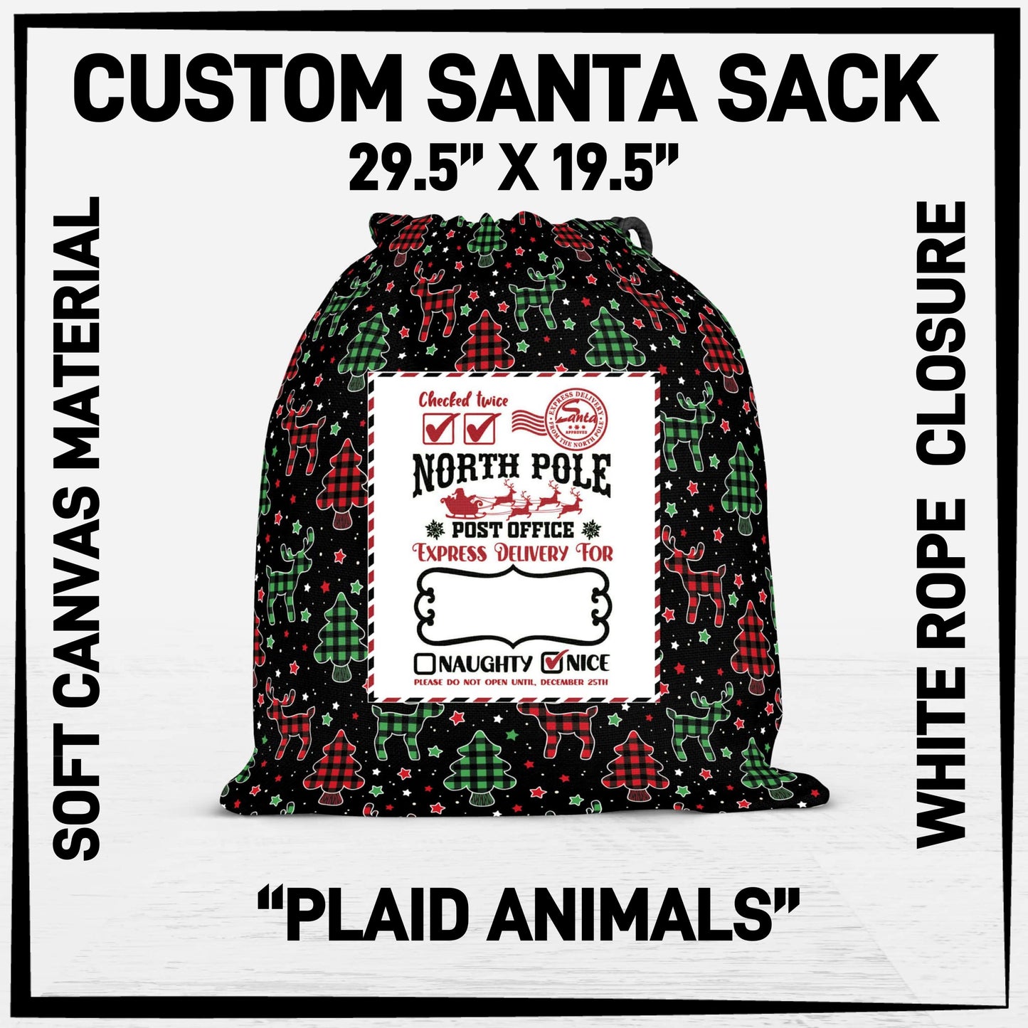 S3SK - Plaid Animals Santa Sack - Preorder ETA: Early Nov