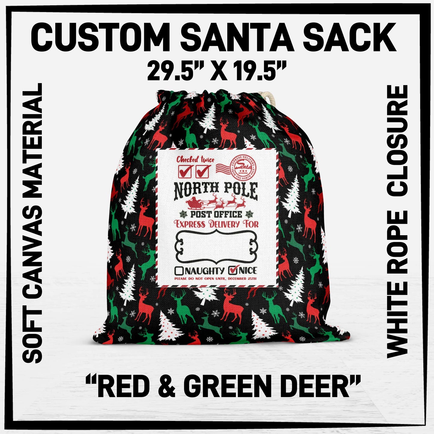 S3SK - Red & Green Deer Santa Sack - Preorder ETA: Early Nov